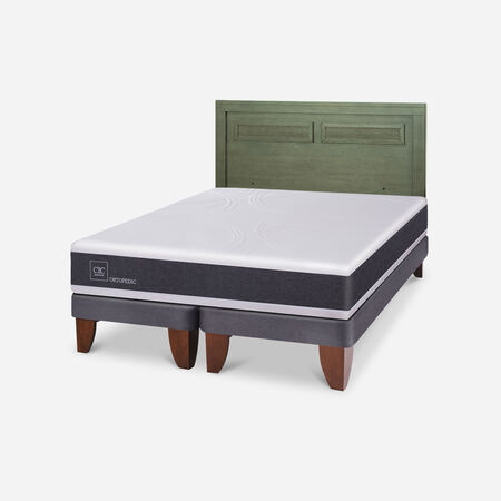 Cama Europea 2 Plazas Ortopedic Base Dividida + Respaldo Milán Olivo
