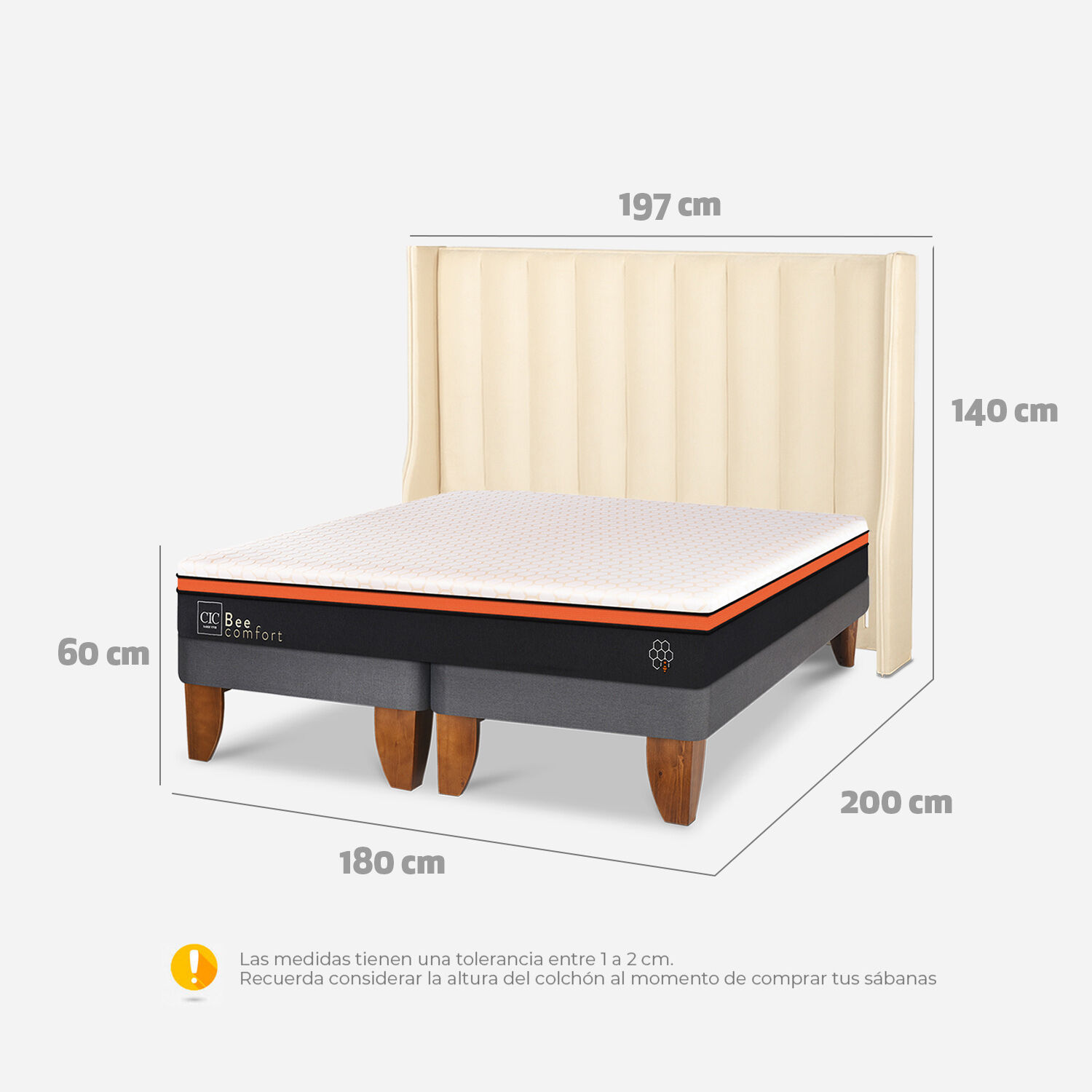 Cama Europea King Bee Comfort + Respaldo Panaro