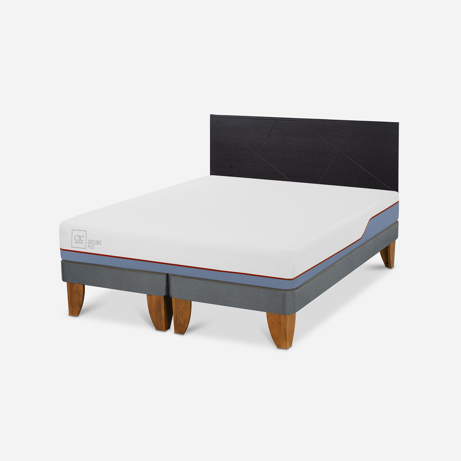 Cama Europea 2 Plazas Excellence Plus Base Dividida + Respaldo Villarrica Negro