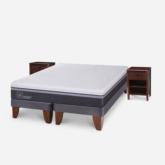 Cama Europea 2 Plazas Base Dividida Ortopedic Advance + Veladores Torino Choc