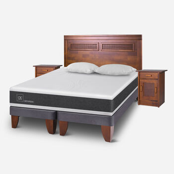 Cama Europea 2 Plazas Ortopedic Base Dividida + Set Mil&aacute;n Caramel + Almohadas