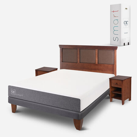 Cama Europea 2 Plazas Smart Base Normal + Set Torino Caramel