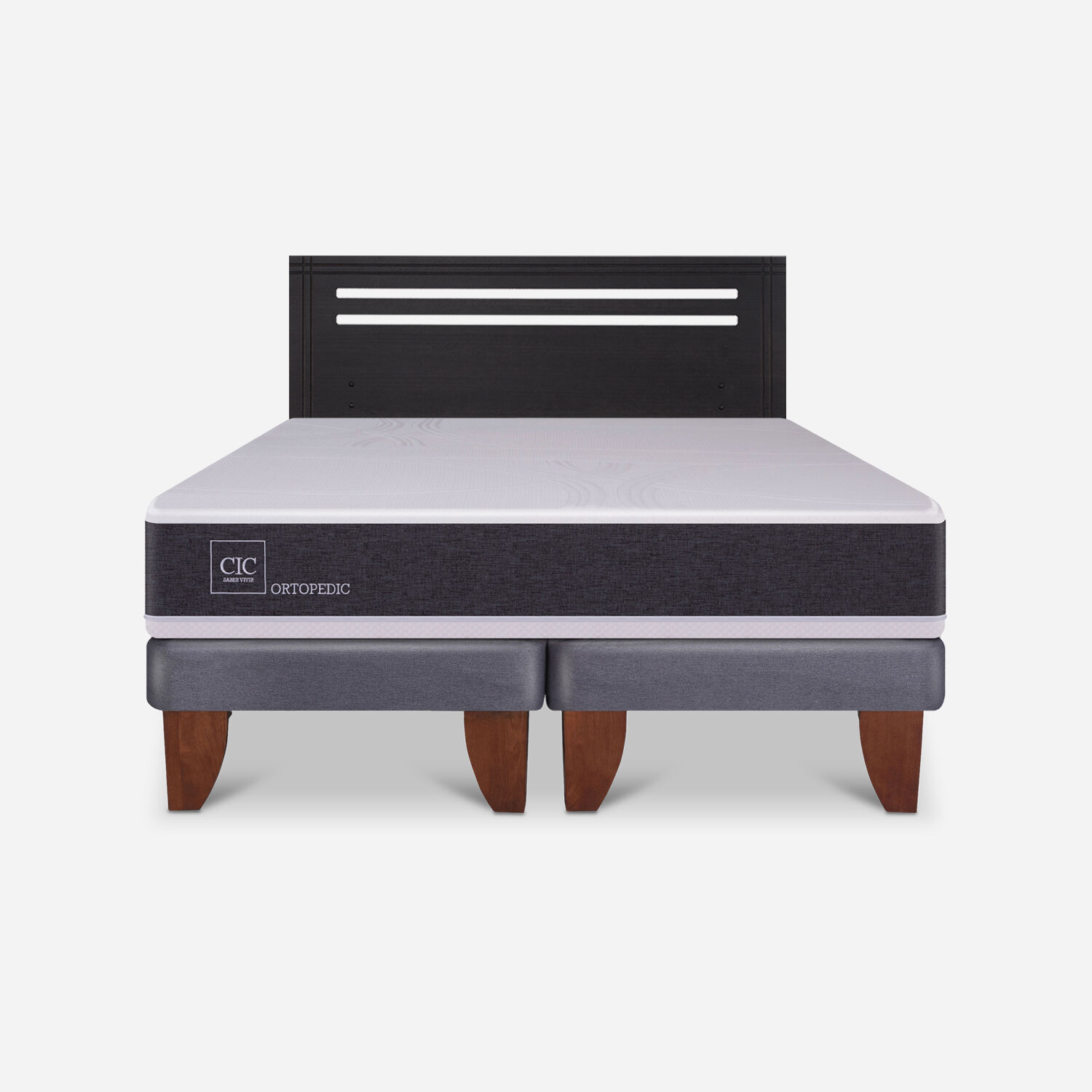 Cama Europea 2 Plazas Ortopedic Base Dividida + Respaldo M&uacute;nich Negro