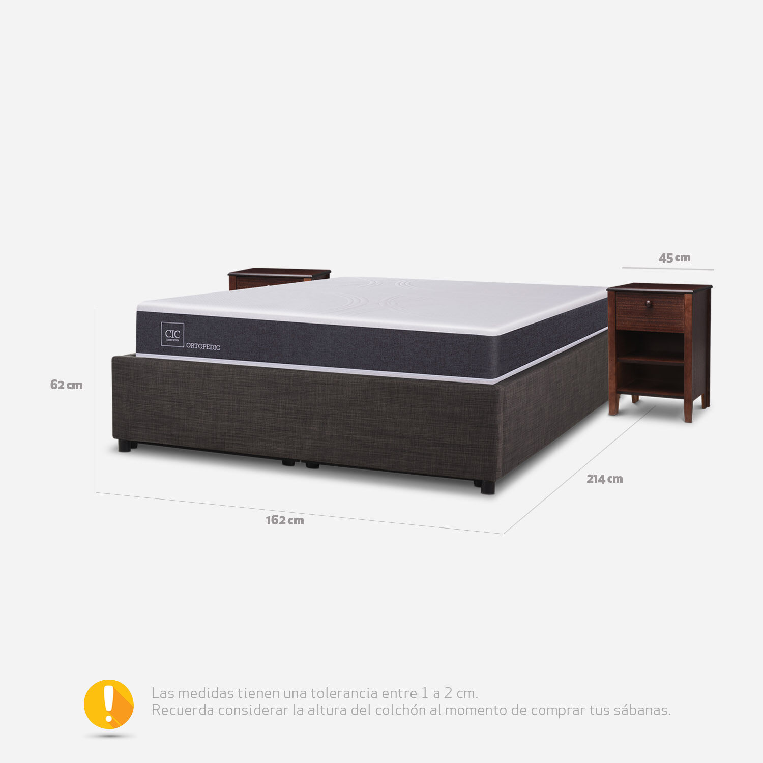 Cama Space Box 2 Plazas Ortopedic + Velador Torino Chocolate