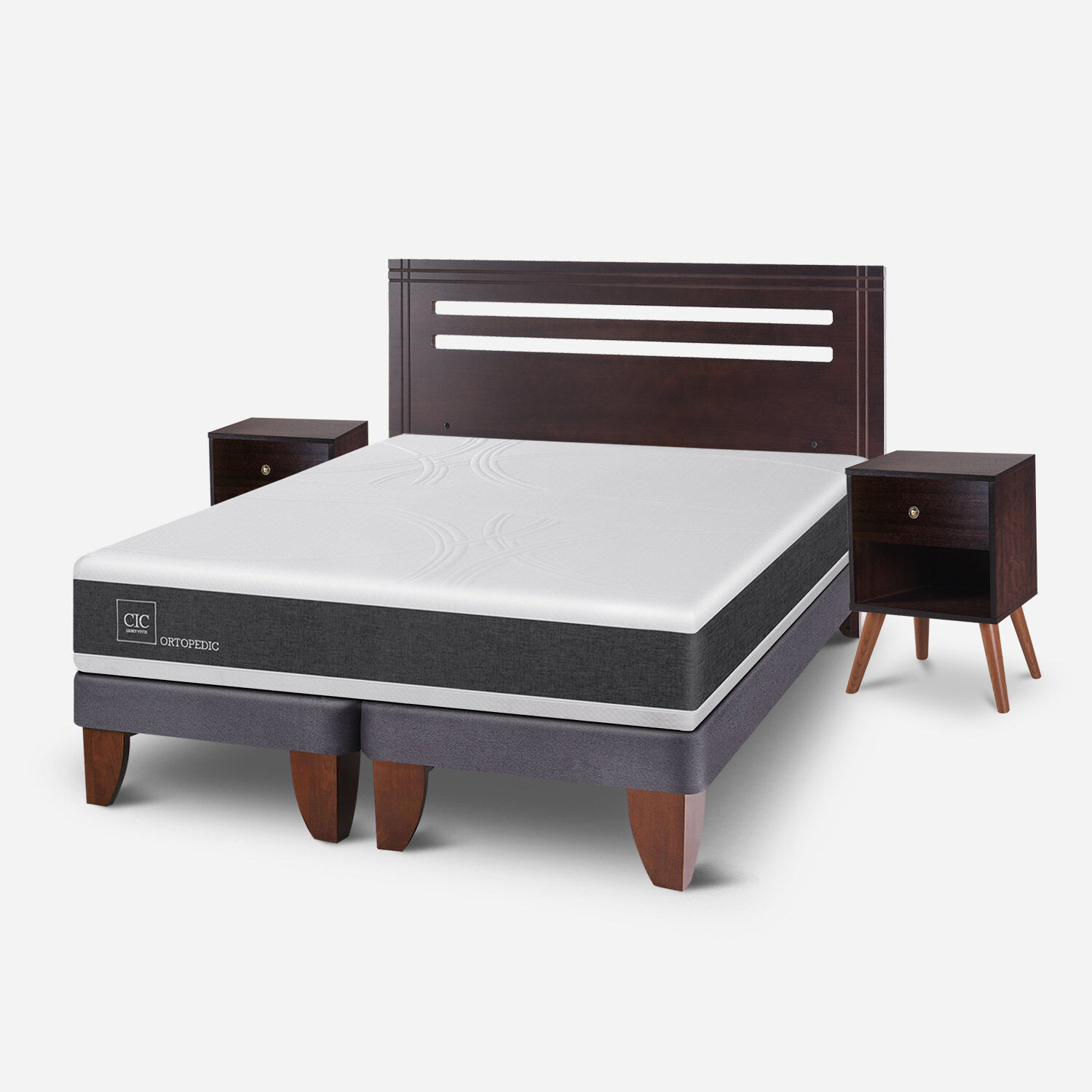 Cama Europea 2 Plazas Ortopedic Base Dividida + Set M&uacute;nich Chocolate