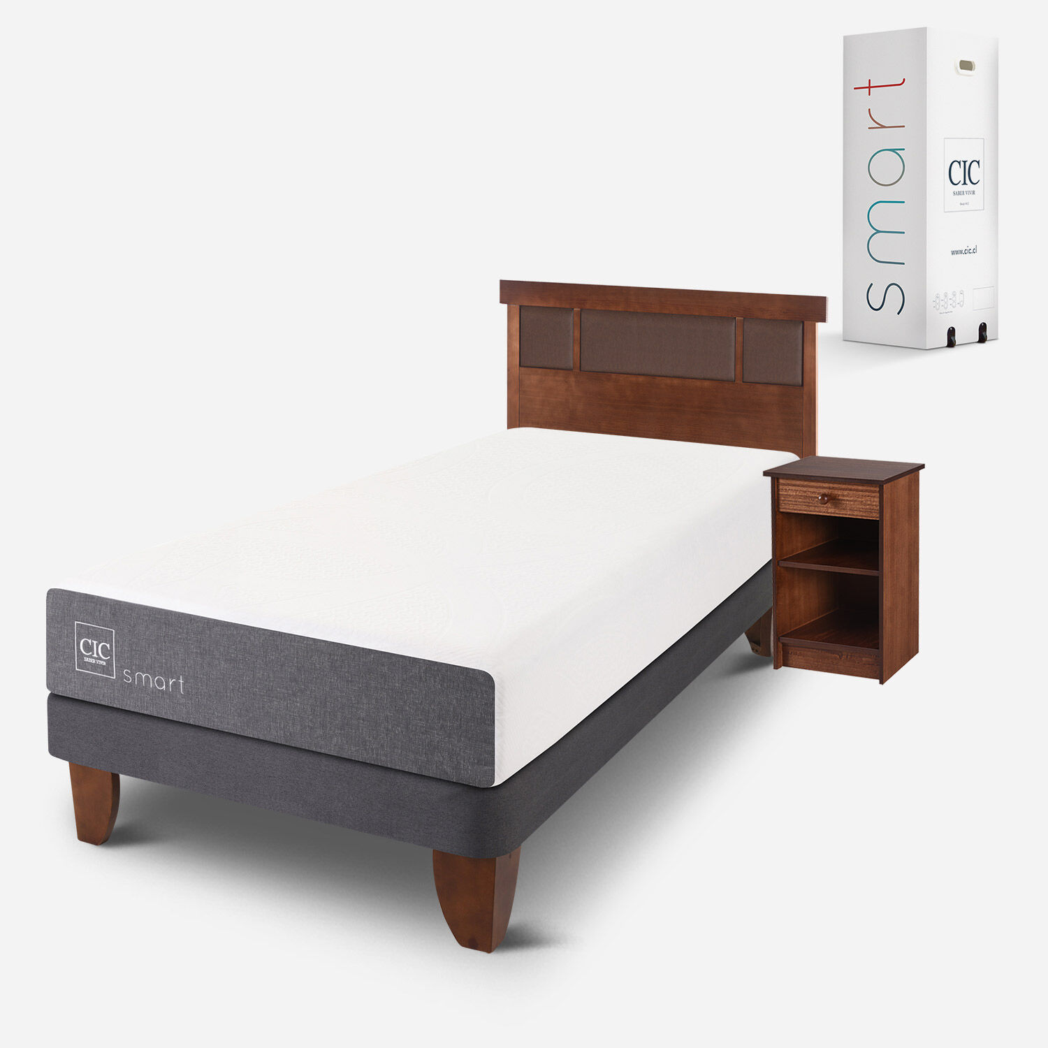 Cama Europea 1,5 Plazas Smart + Set Dubl&iacute;n Caramel