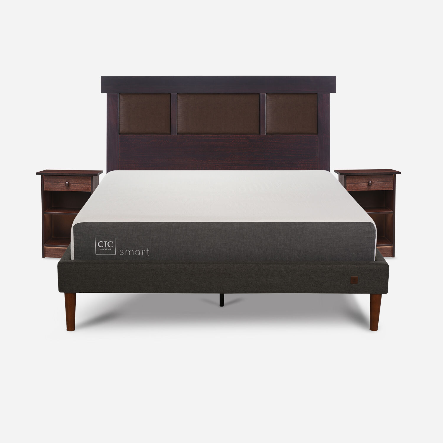 Cama Europea Curve 2 Plazas Smart + Set Dubl&iacute;n Chocolate
