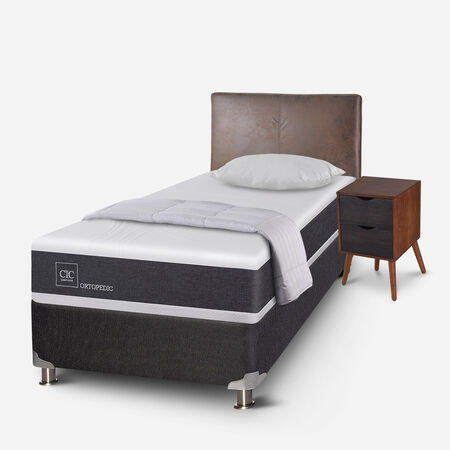 Box Spring 1,5 Plazas Ortopedic 5 Zonas + Almohada + Plum&oacute;n + Set Baker