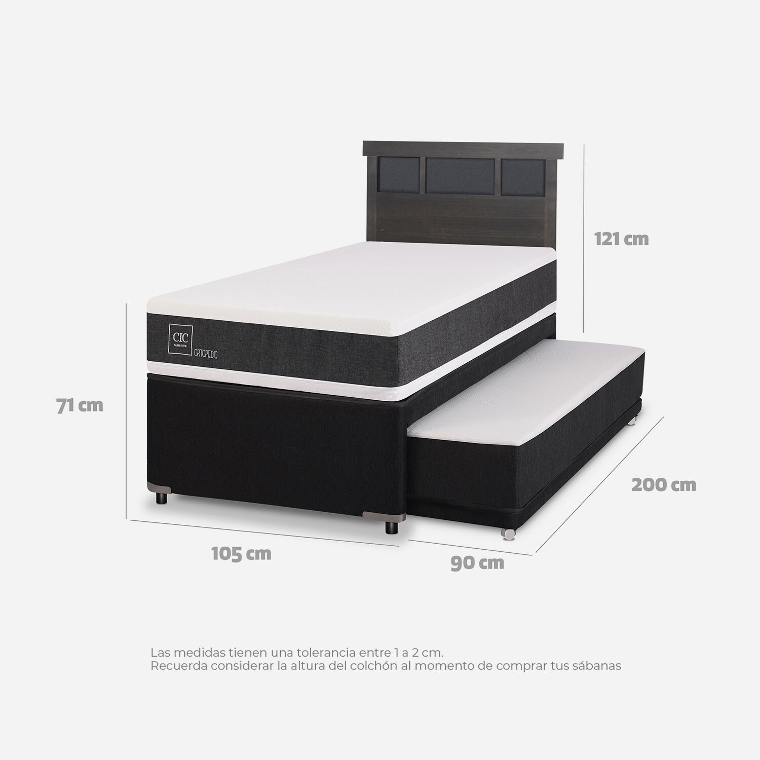 Cama Nido Diván Ortopedic + Respaldo Dublín Gris
