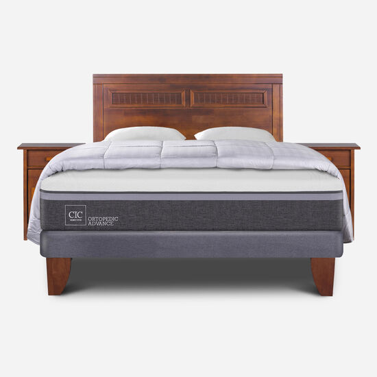 Cama Europea 2 Plazas Ortopedic Advance Base Normal + Set Milán + Almohadas + Plumón