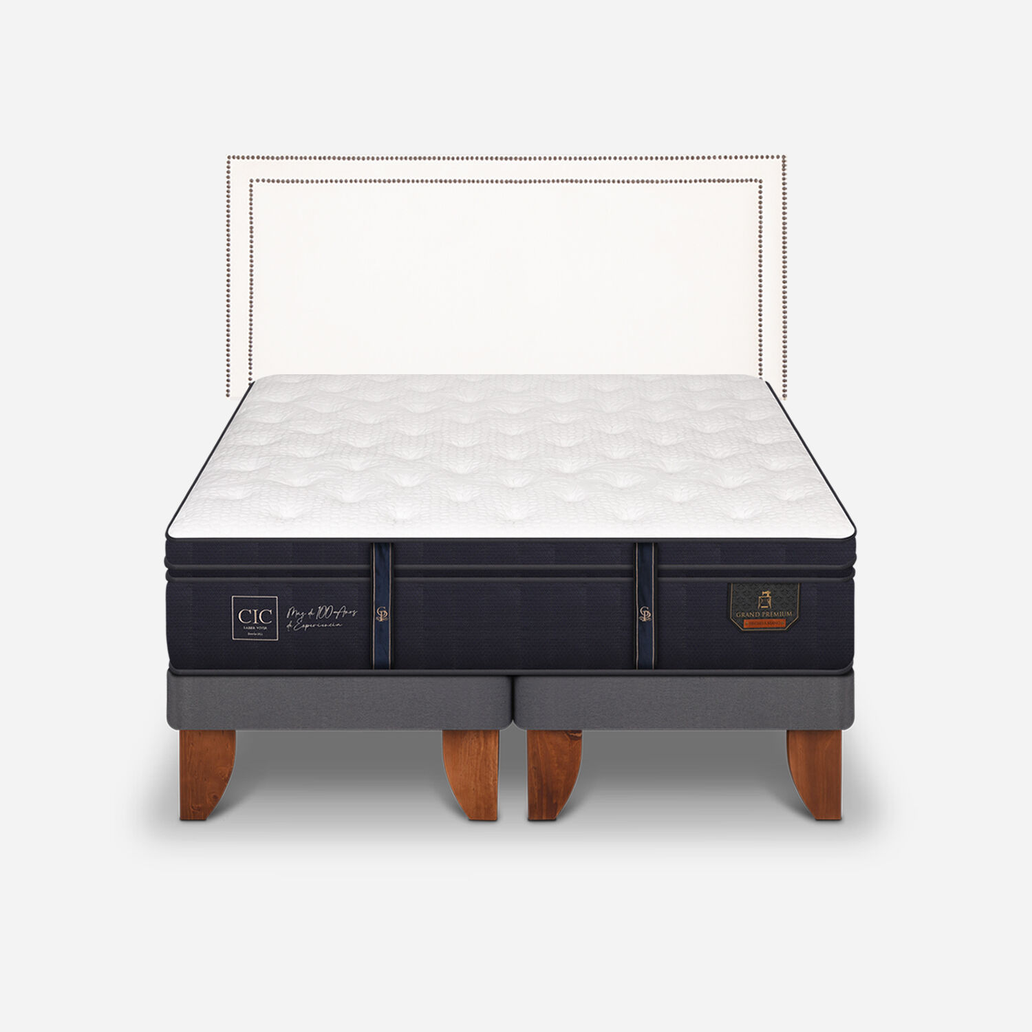 Cama Europea 2 Plazas Grand Premium Base Dividida + Respaldo Danubio