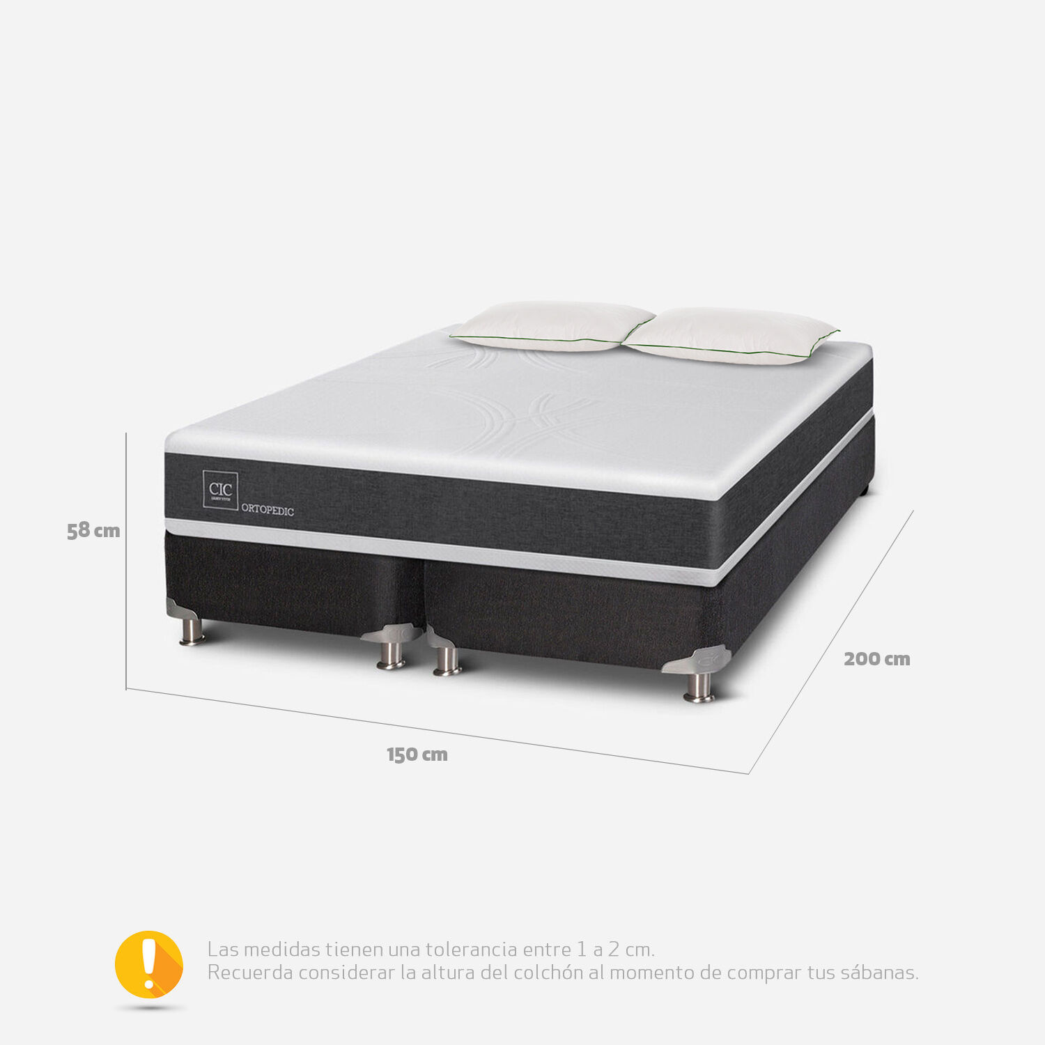 Box Spring 2 Plazas Ortopedic Base Dividida 5 Zonas + Almohadas Down Alternative