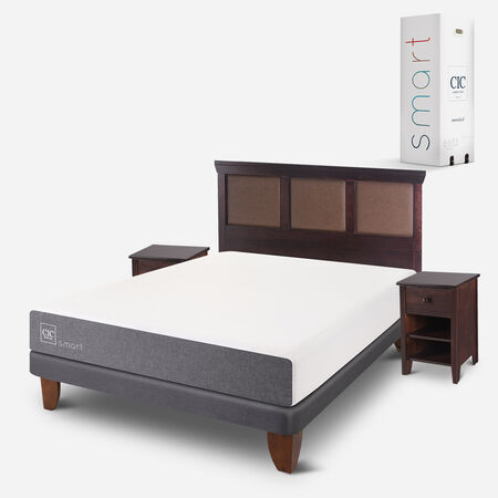 Cama Europea 2 Plazas Smart Base Normal + Set Torino Chocolate