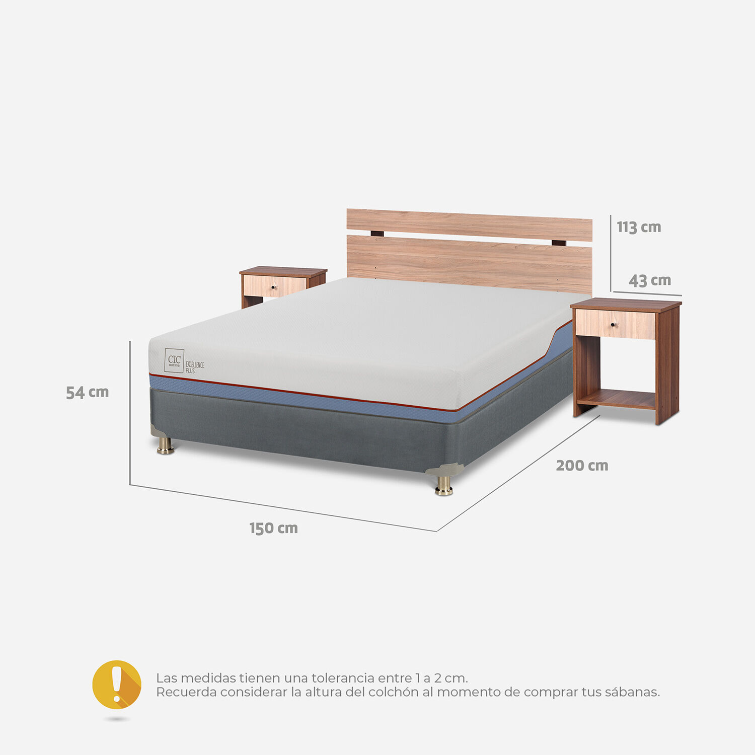Cama Americana 2 Plazas Excellence Plus Base Dividida + Set Olmo