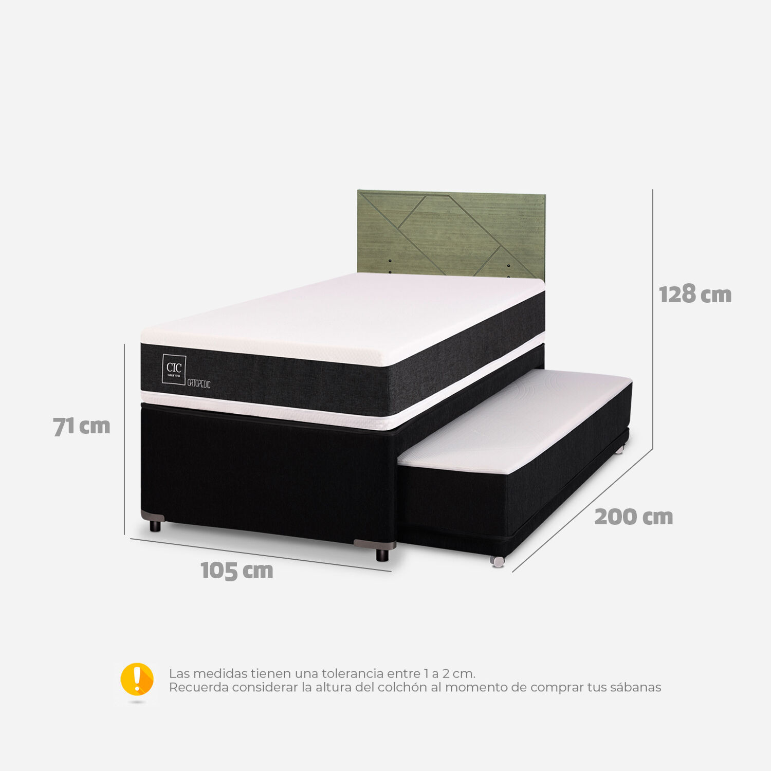 Cama Nido Diván Ortopedic + Respaldo Villarrica Olivo
