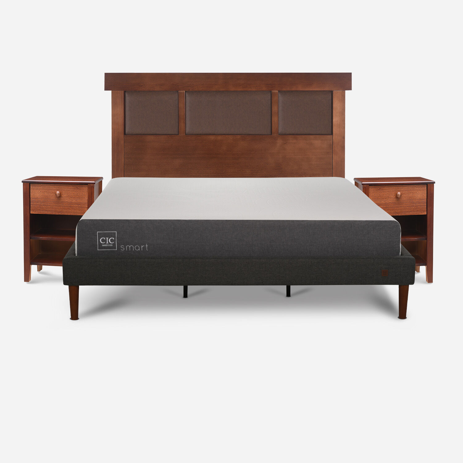 Cama Europea Curve King Smart + Set Torino Caramel