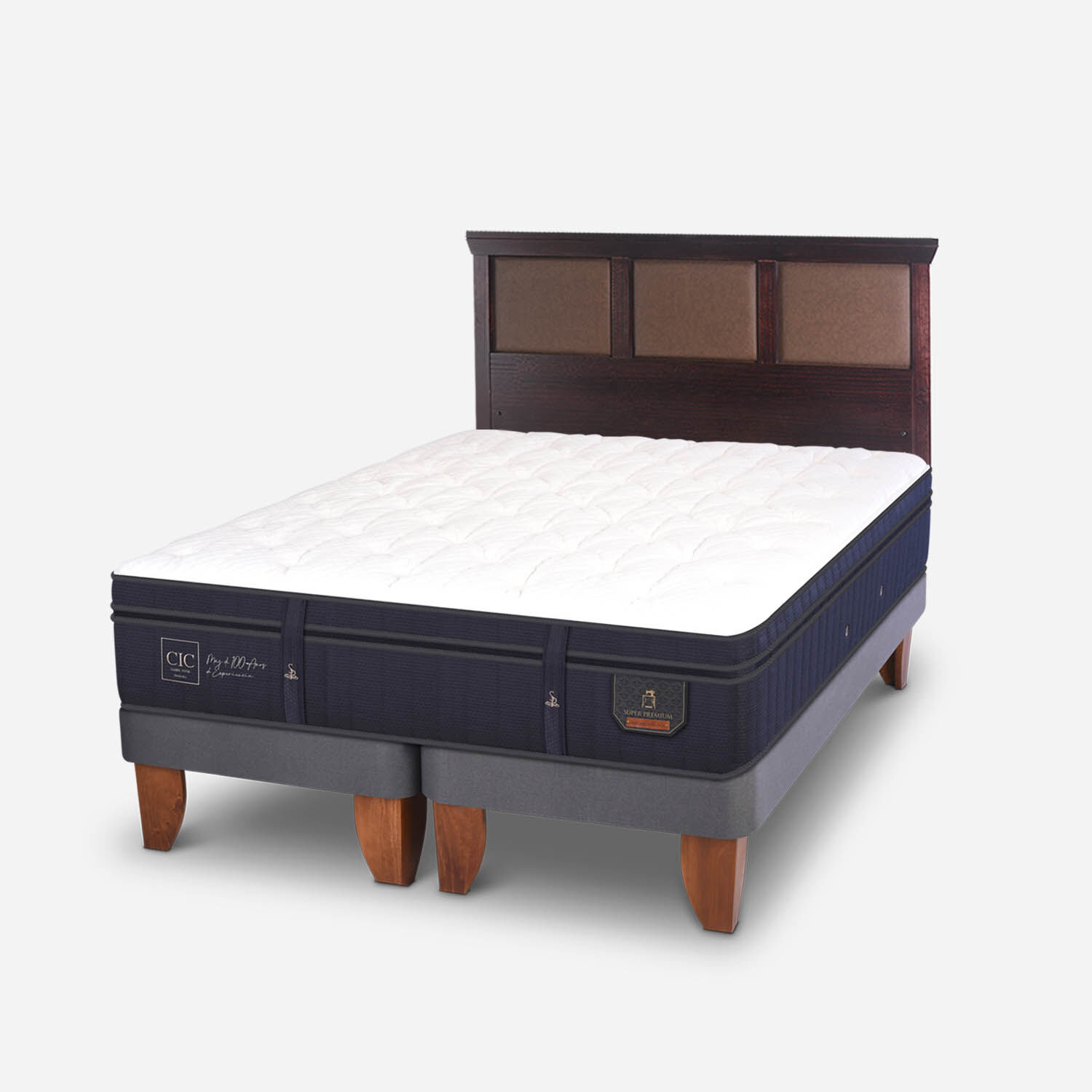 Cama Europea 2 Plazas Super Premium + Respaldo Torino Chocolate