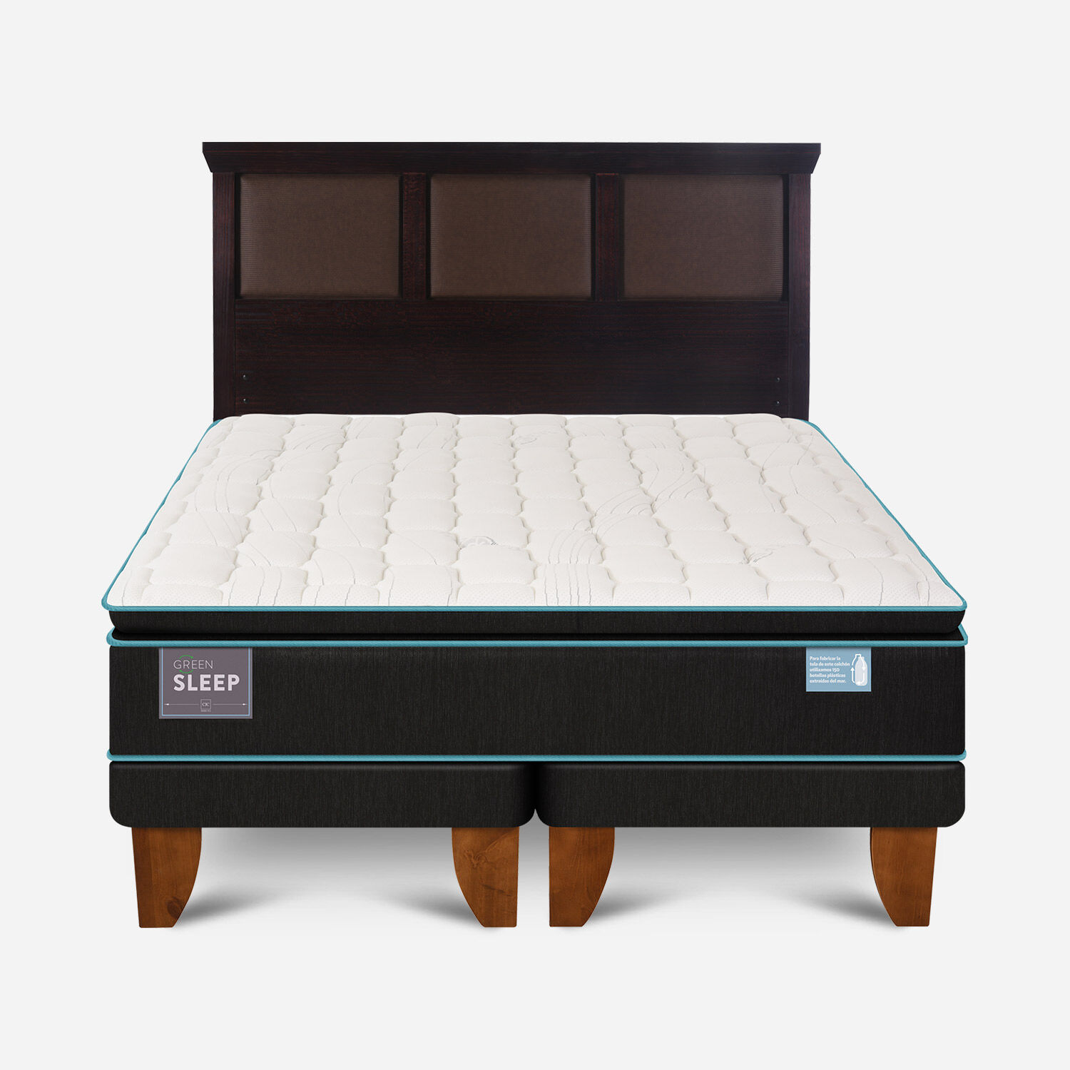 Cama Europea King Green Sleep Base Dividida + Respaldo Torino Chocolate