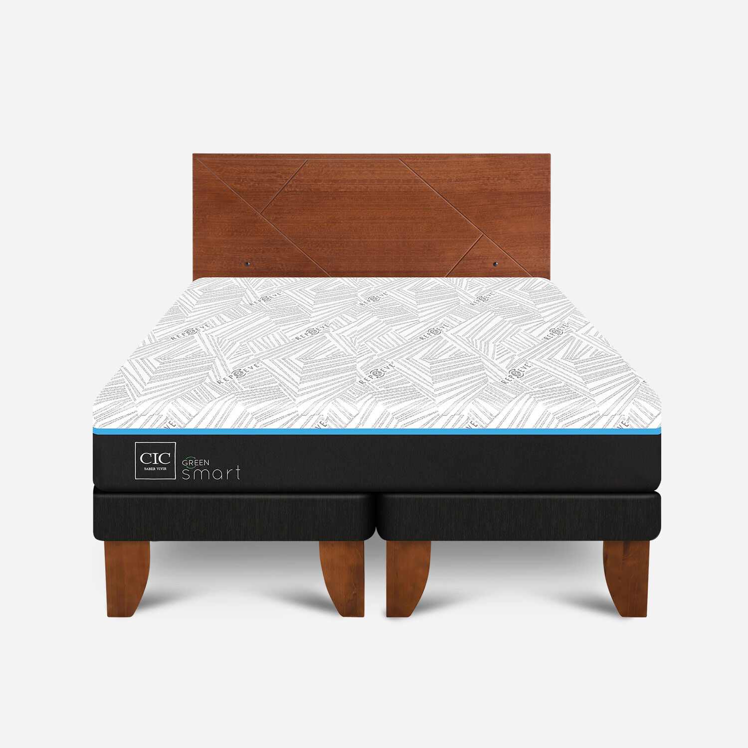 Cama Europea 2 Plazas Infinity Green Base Dividida + Respaldo Villarrica Caramel