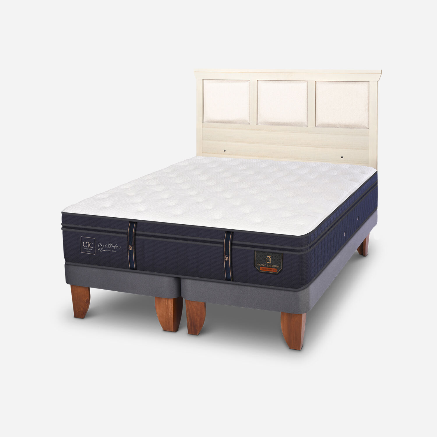 Cama Europea 2 Plazas Grand Premium Base Dividida + Respaldo Torino Alpino