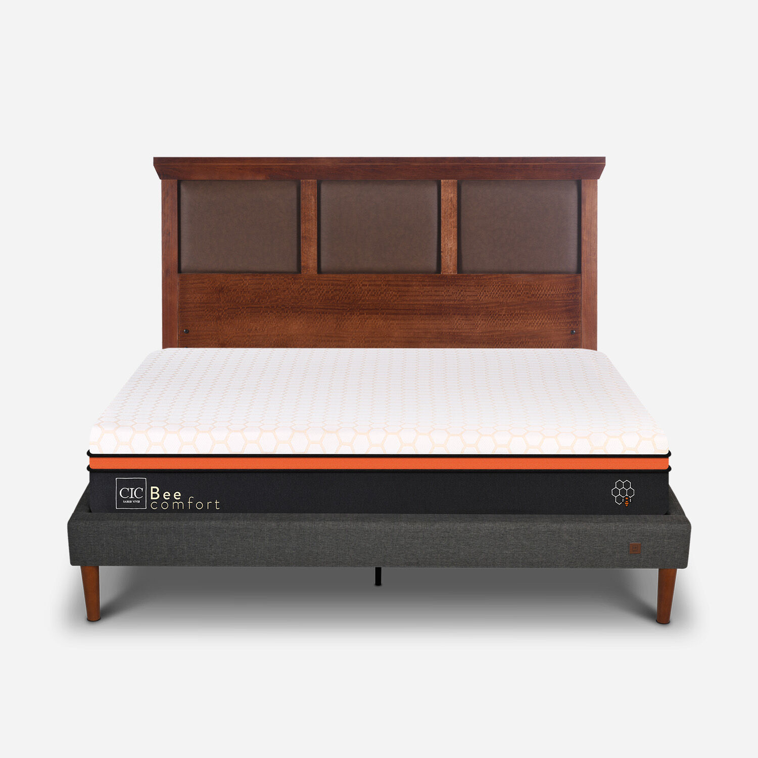 Cama Europea Curve 2 Plazas Bee Comfort + Respaldo Torino Caramel