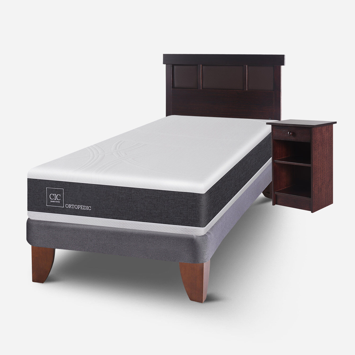 Cama Europea 1,5 Plazas Ortopedic + Set Dublín Chocolate