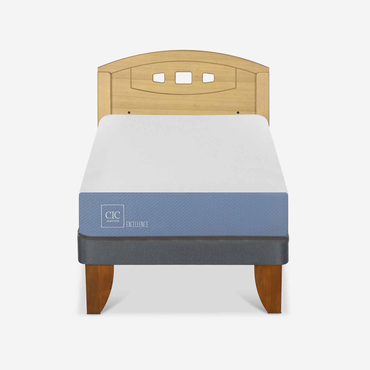 Cama Europea 1 Plaza Excellence + Respaldo Gales Mostaza