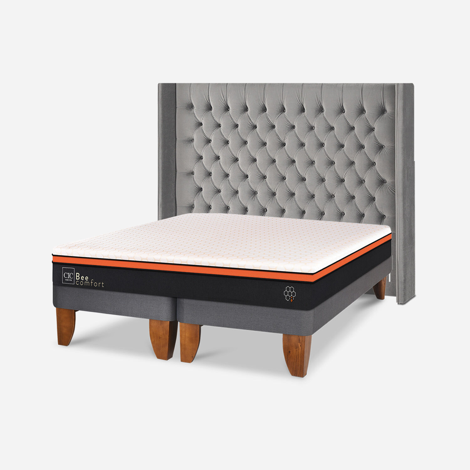 Cama Europea 2 Plazas Bee Comfort Base Dividida + Respaldo Sesia