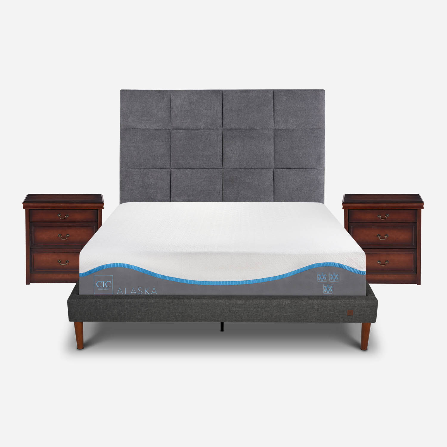 Cama Europea Curve 2 Plazas Alaska + Set T&aacute;mesis