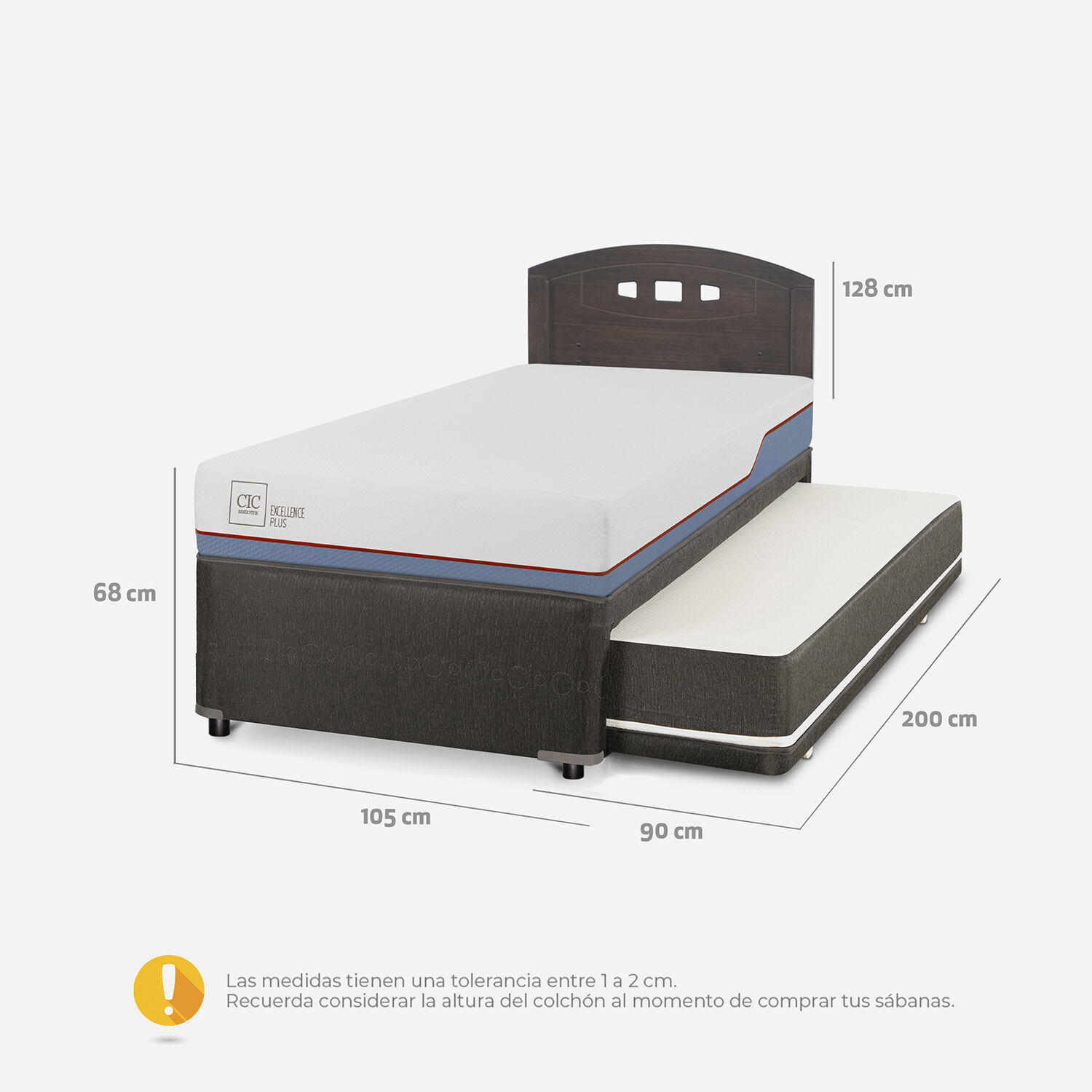 Cama Nido Diván Excellence Plus + Respaldo Gales Gris