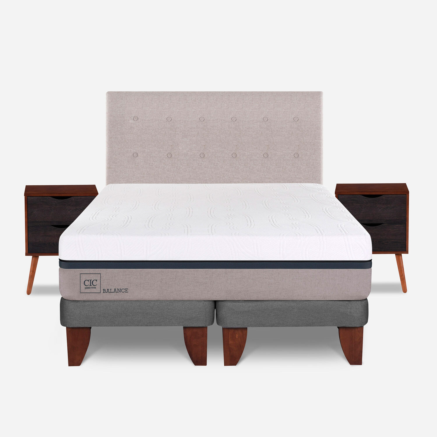 Cama Europea 2 Plazas Balance Base Dividida + Set Tigris