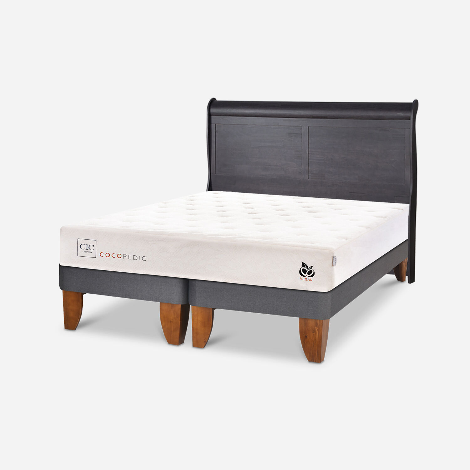 Cama Europea 2 Plazas Cocopedic Base Dividida + Respaldo Miró Negro
