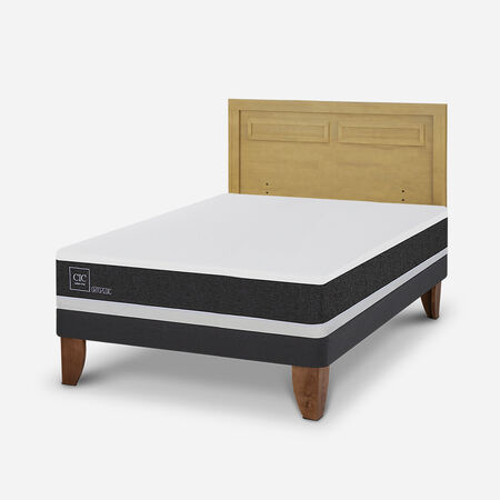 Cama Europea 2 Plazas Ortopedic Base Normal + Respaldo Milán Mostaza