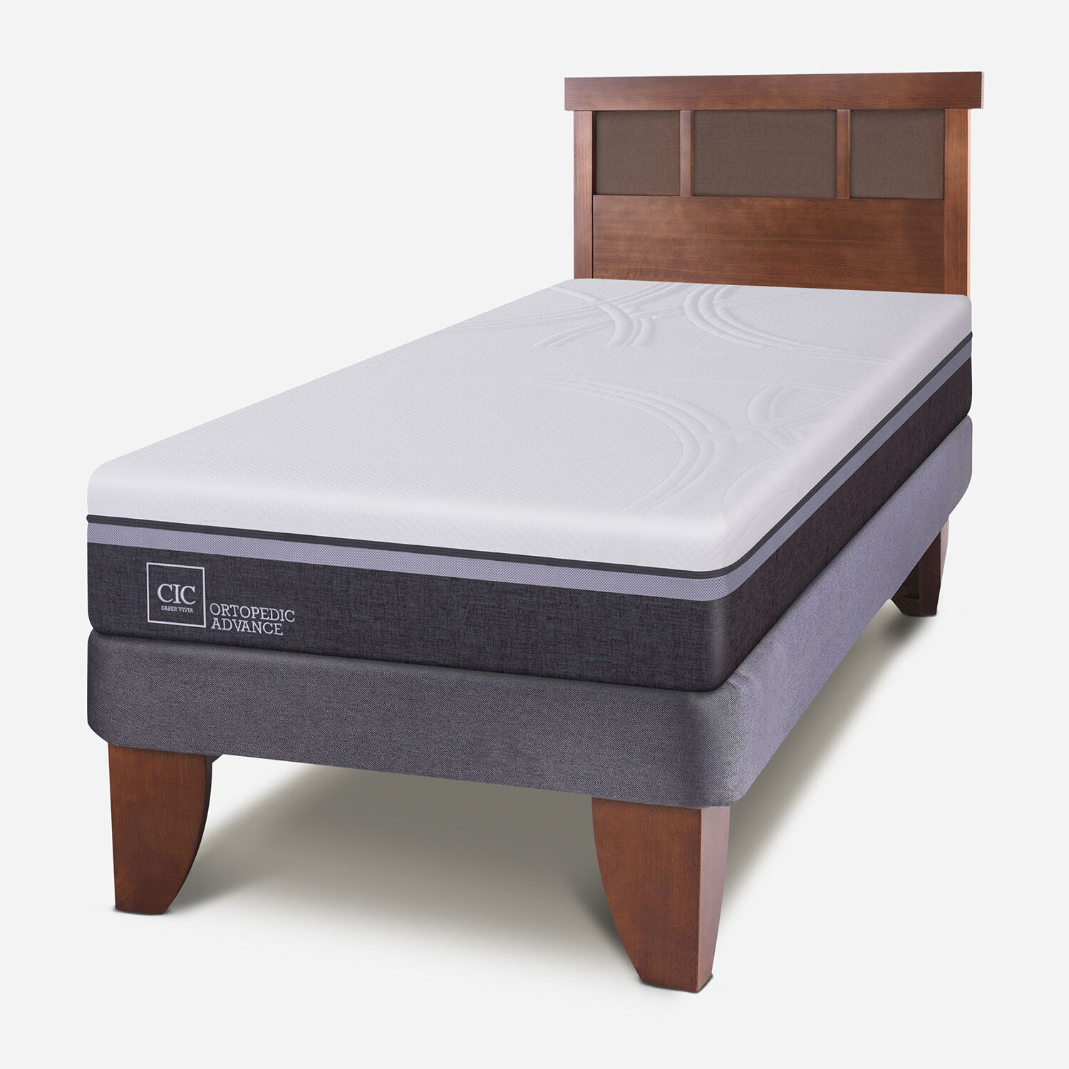 Cama Europea 1,5 Plazas Ortopedic Advance + Respaldo Dublín Caramel