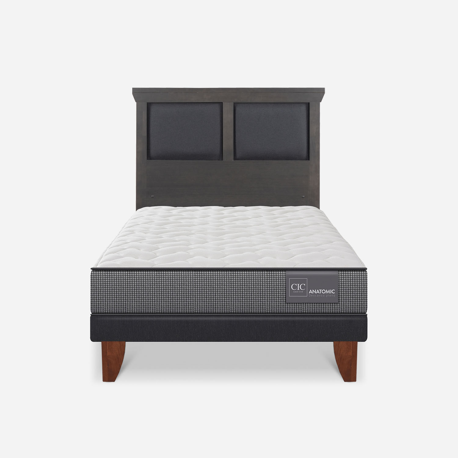 Cama Europea 1,5 Plazas Anatomic + Respaldo Torino Gris