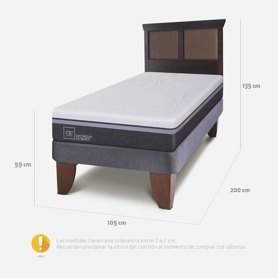 Cama Europea 1.5 Plazas Ortopedic Advance + Respaldo Torino Choc