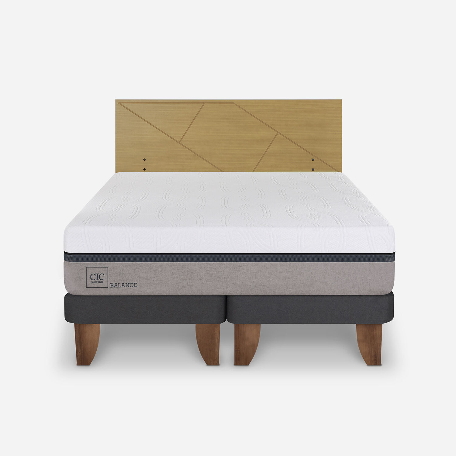 Cama Europea 2 Plazas Balance Base Dividida + Respaldo Villarrica Mostaza