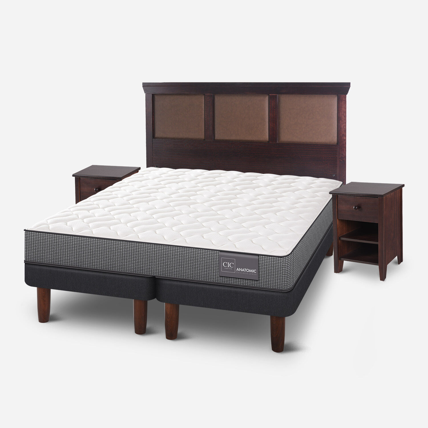 Cama Europea 2 Plazas Anatomic Base Dividida + Set Torino Choc