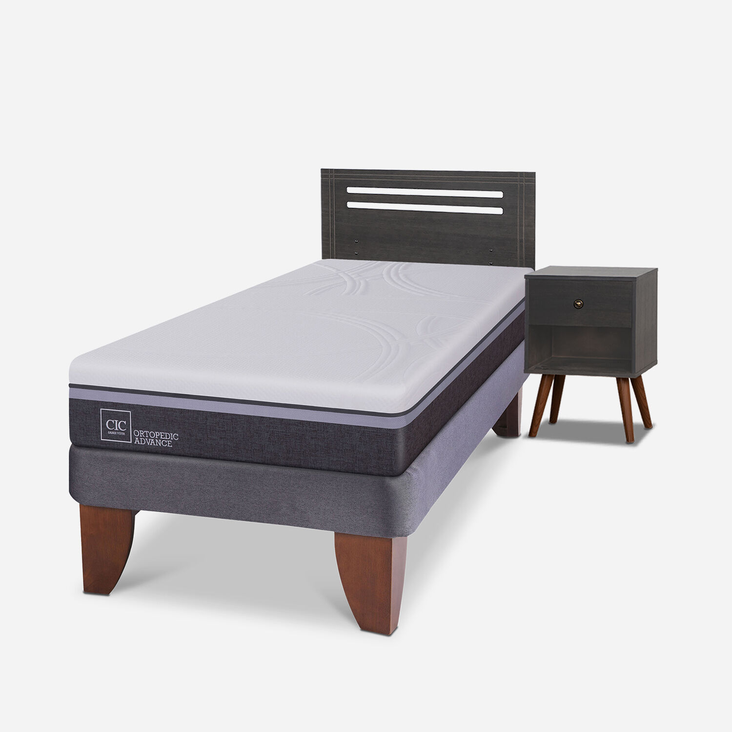 Cama Europea 1,5 Plazas Ortopedic Advance Set Múnich Gris