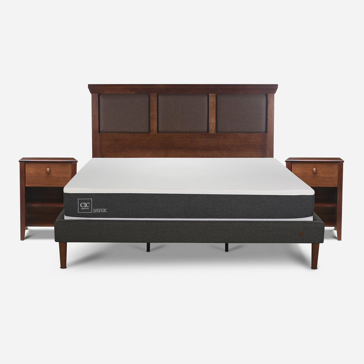 Cama Europea Curve King Ortopedic + Set Torino Caramel