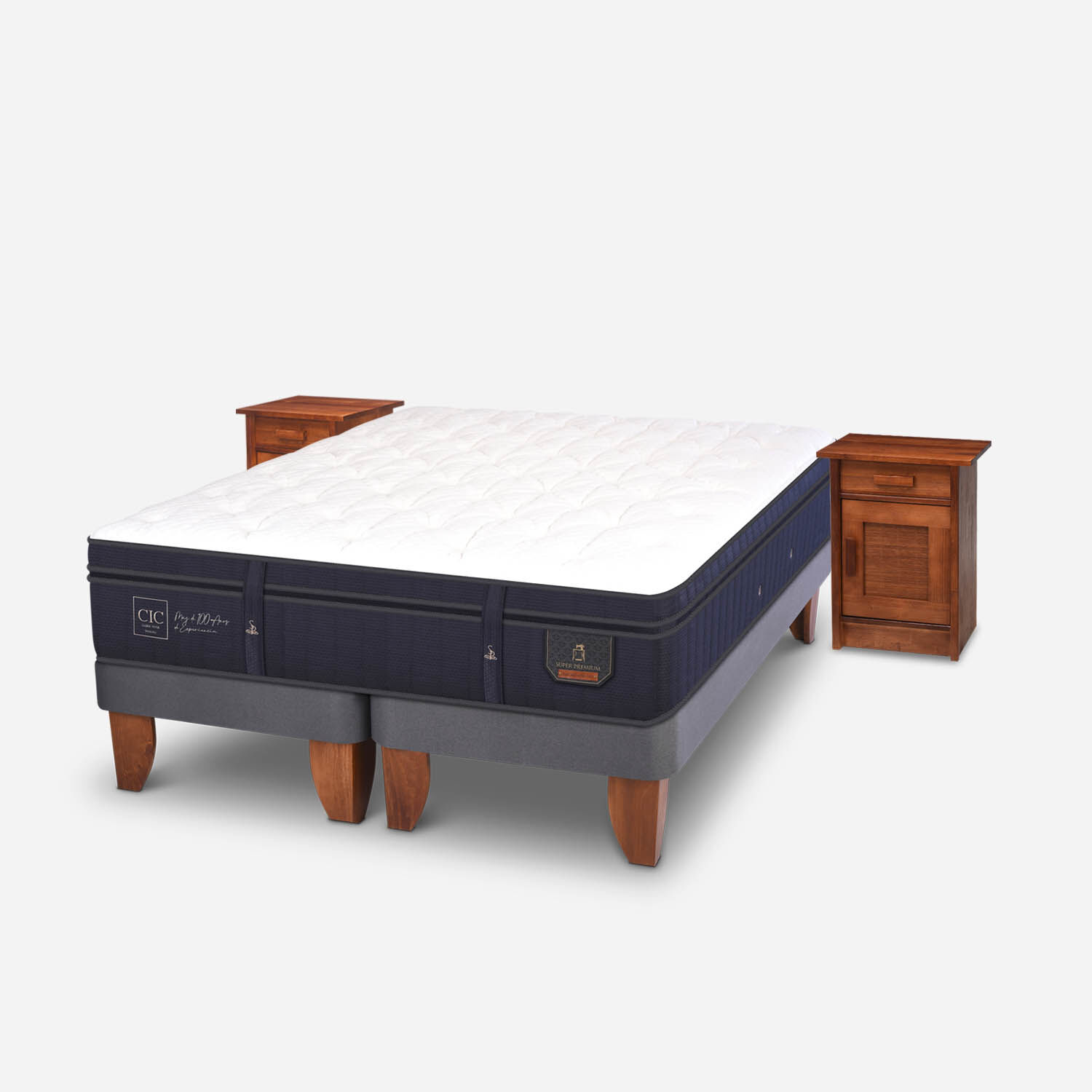 Cama Europea King Super Premium + Veladores Mil&aacute;n Caramel