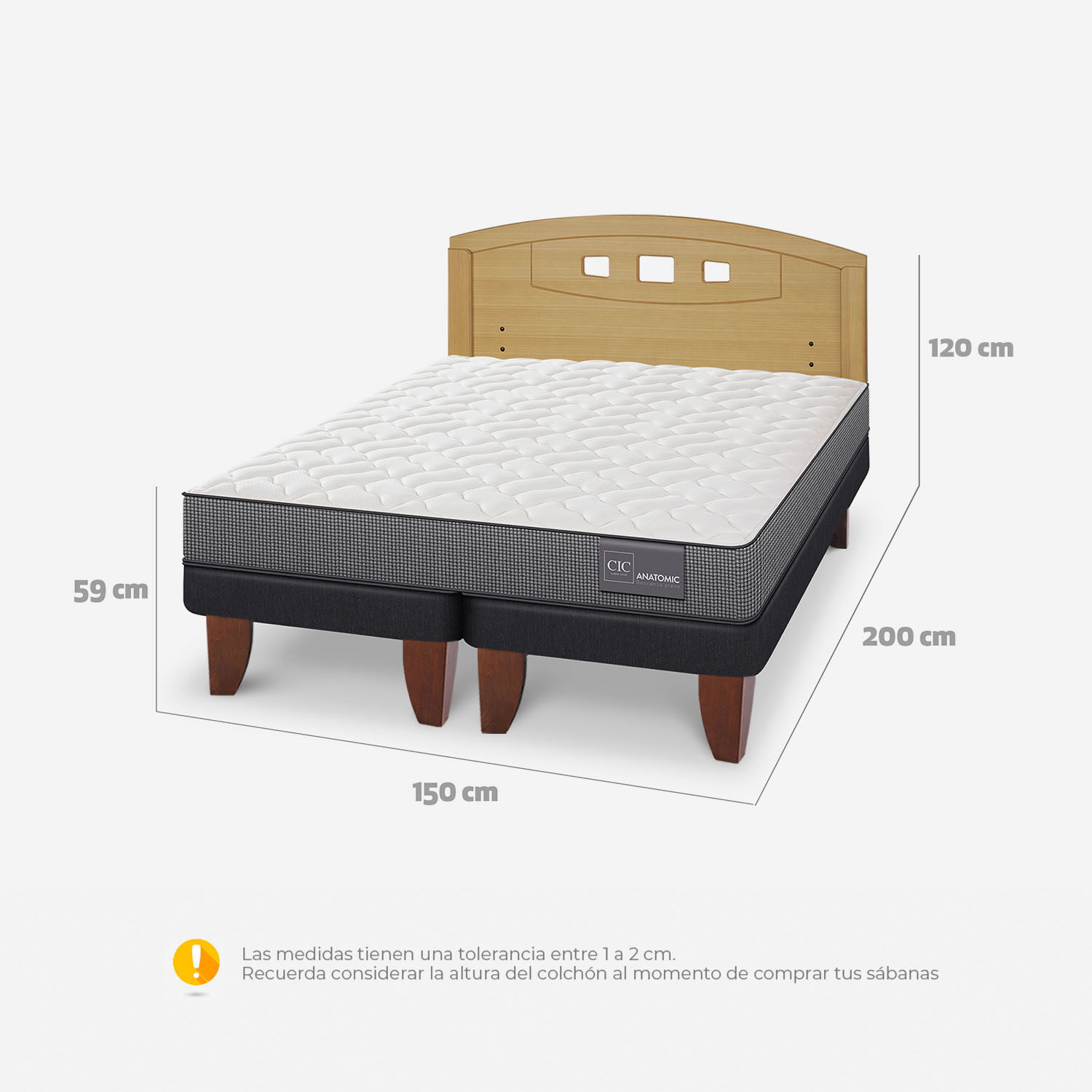 Cama Europea 2 Plazas Anatomic Base Dividida + Respaldo Gales Mostaza