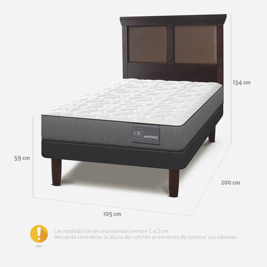 Cama Europea 1.5 Plazas Anatomic + Respaldo Torino Choc