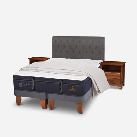 Cama Europea King Grand Premium + Set Kavery + Plum&oacute;n 100% Pluma de Ganso
