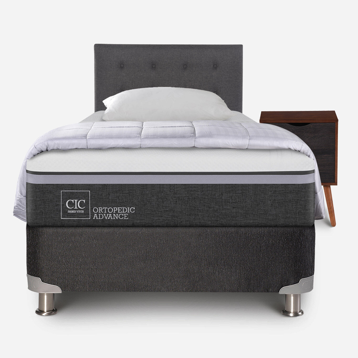 Box Spring 1,5 Plazas Ortopedic Advance 5 Zonas + Almohada + Plum&oacute;n + Set &Eacute;ufrates