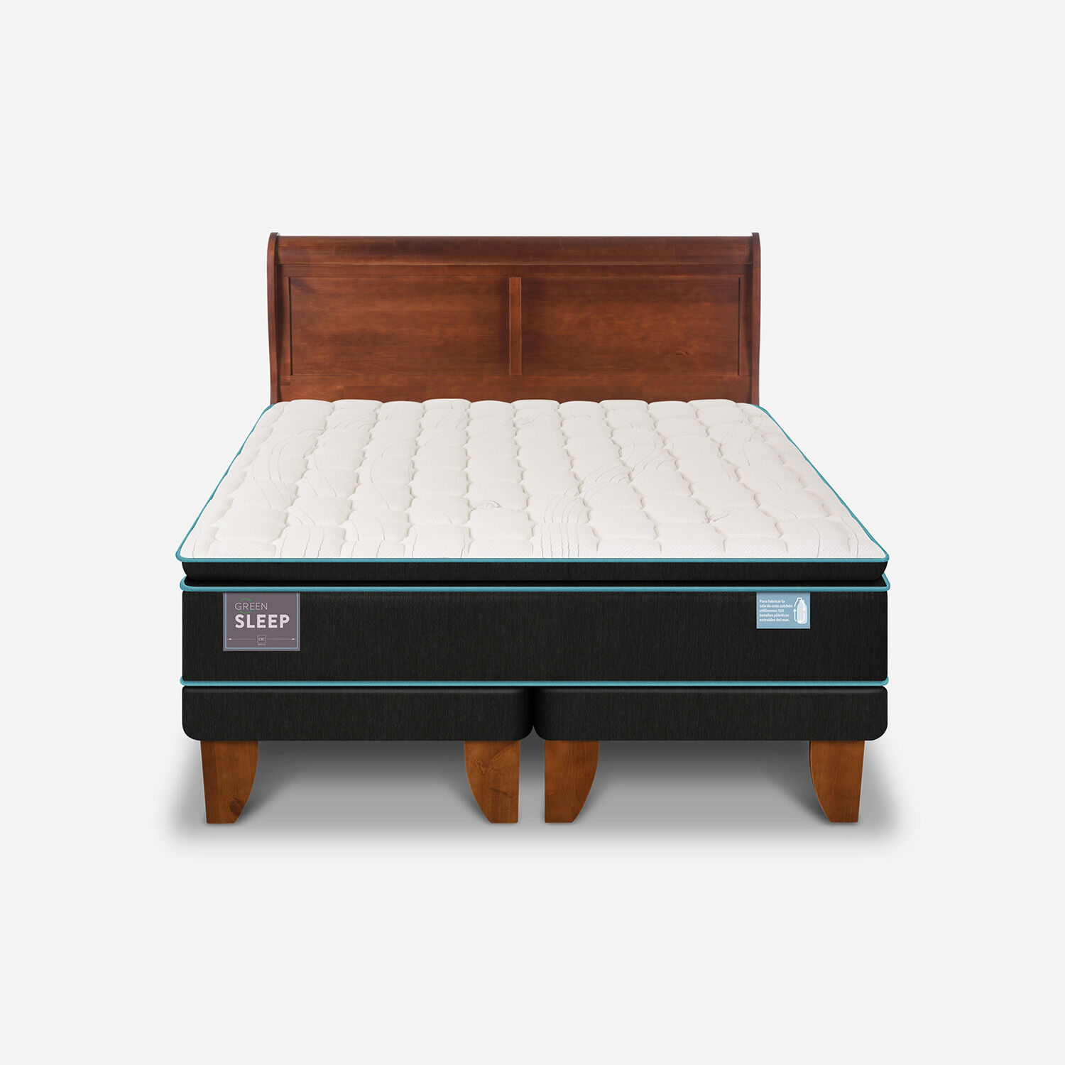 Cama Europea 2 Plazas Green Sleep Base Dividida + Respaldo Mir&oacute; Caramel