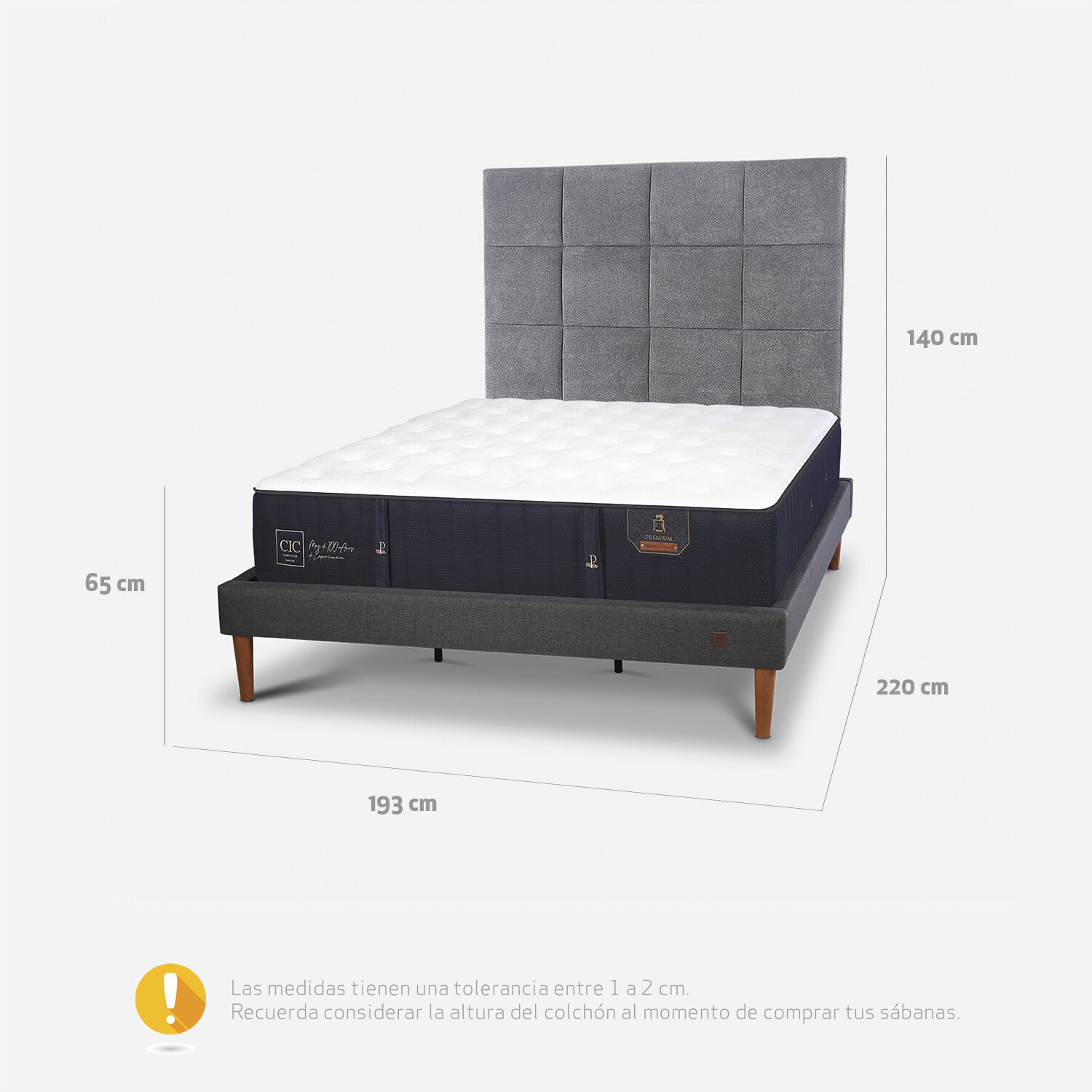 Cama Europea Curve King Premium + Respaldo T&aacute;mesis