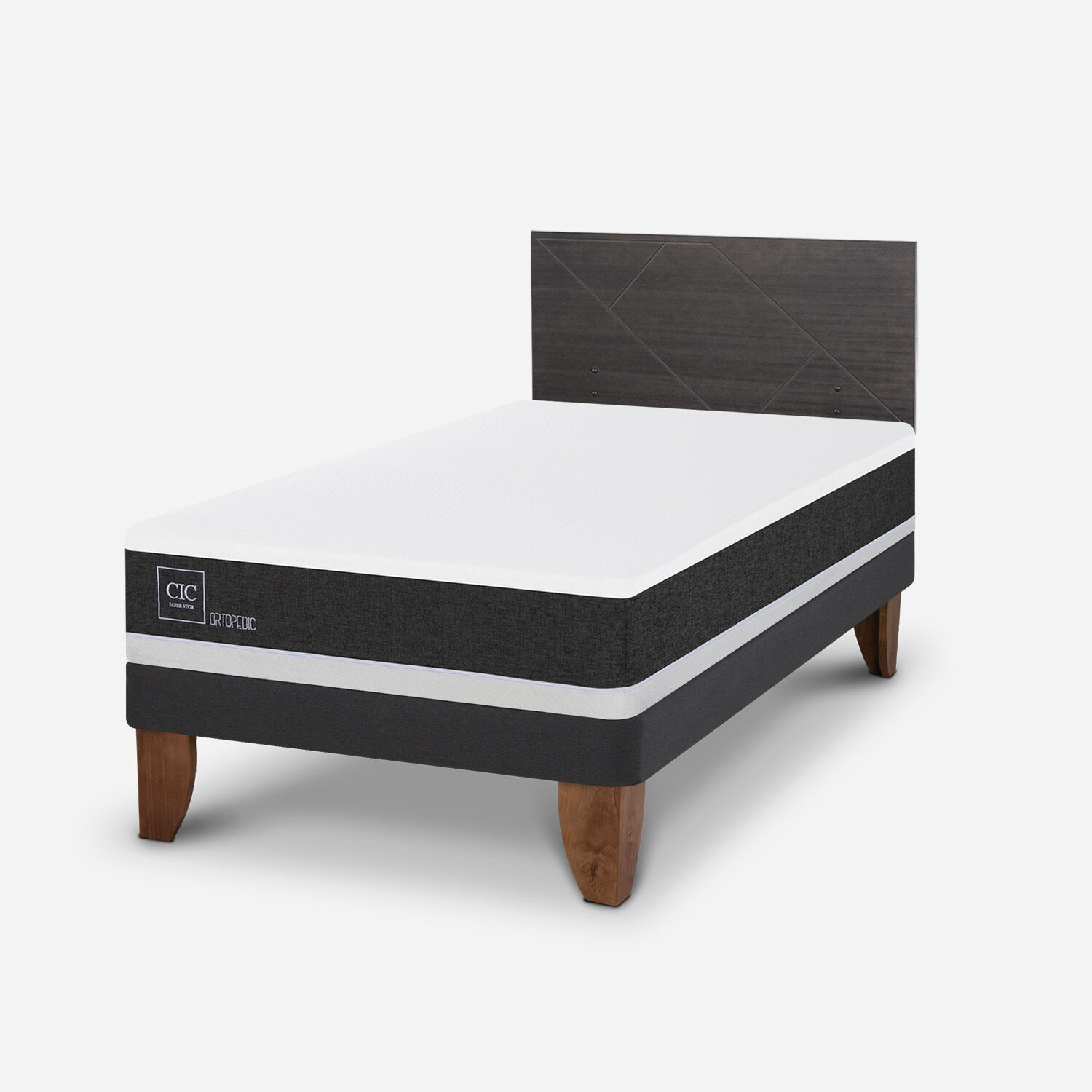 Cama Europea 1,5 Plazas Ortopedic + Respaldo Villarrica Gris