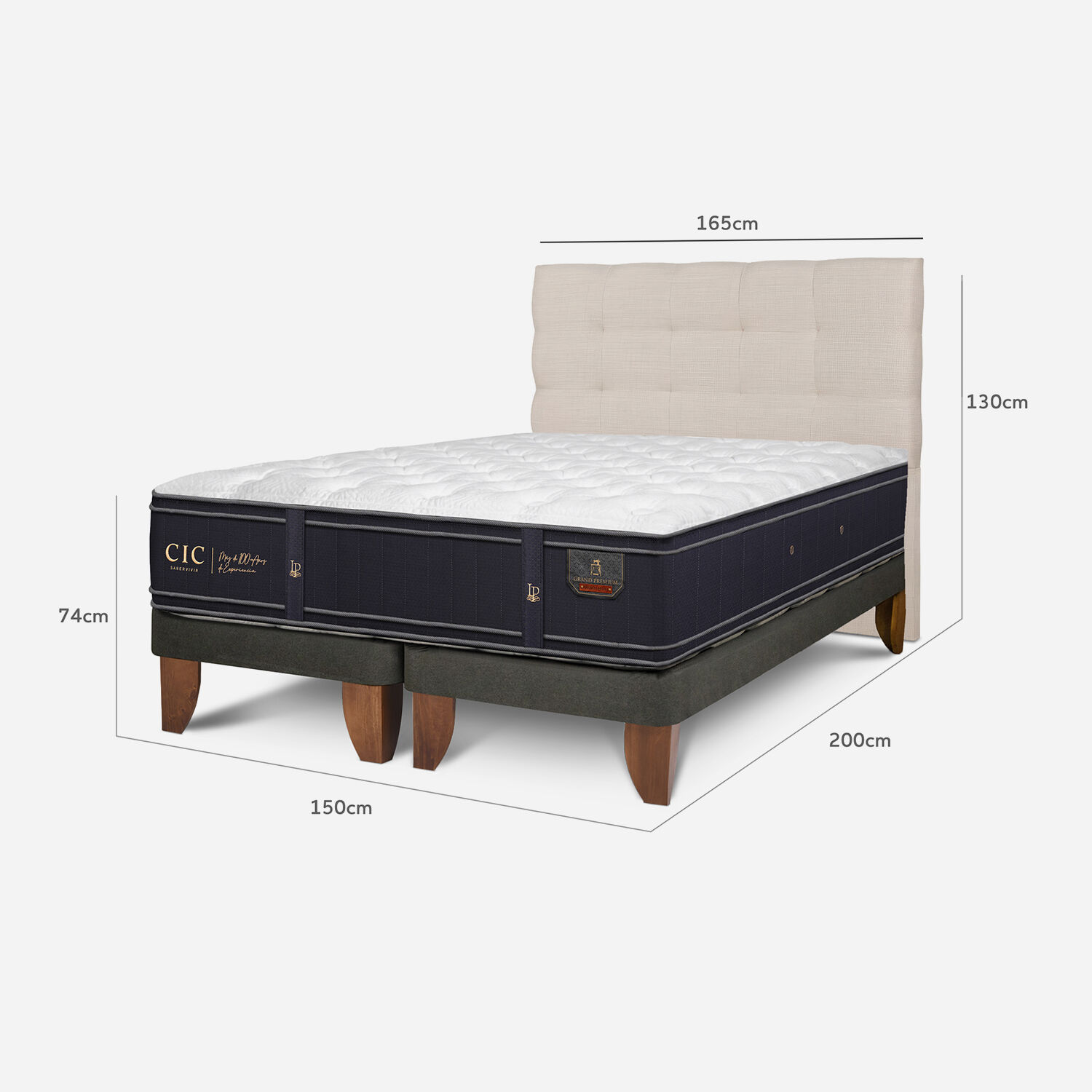 Cama Europea 2 Plazas Grand Premium Base Dividida + Respaldo Ebro