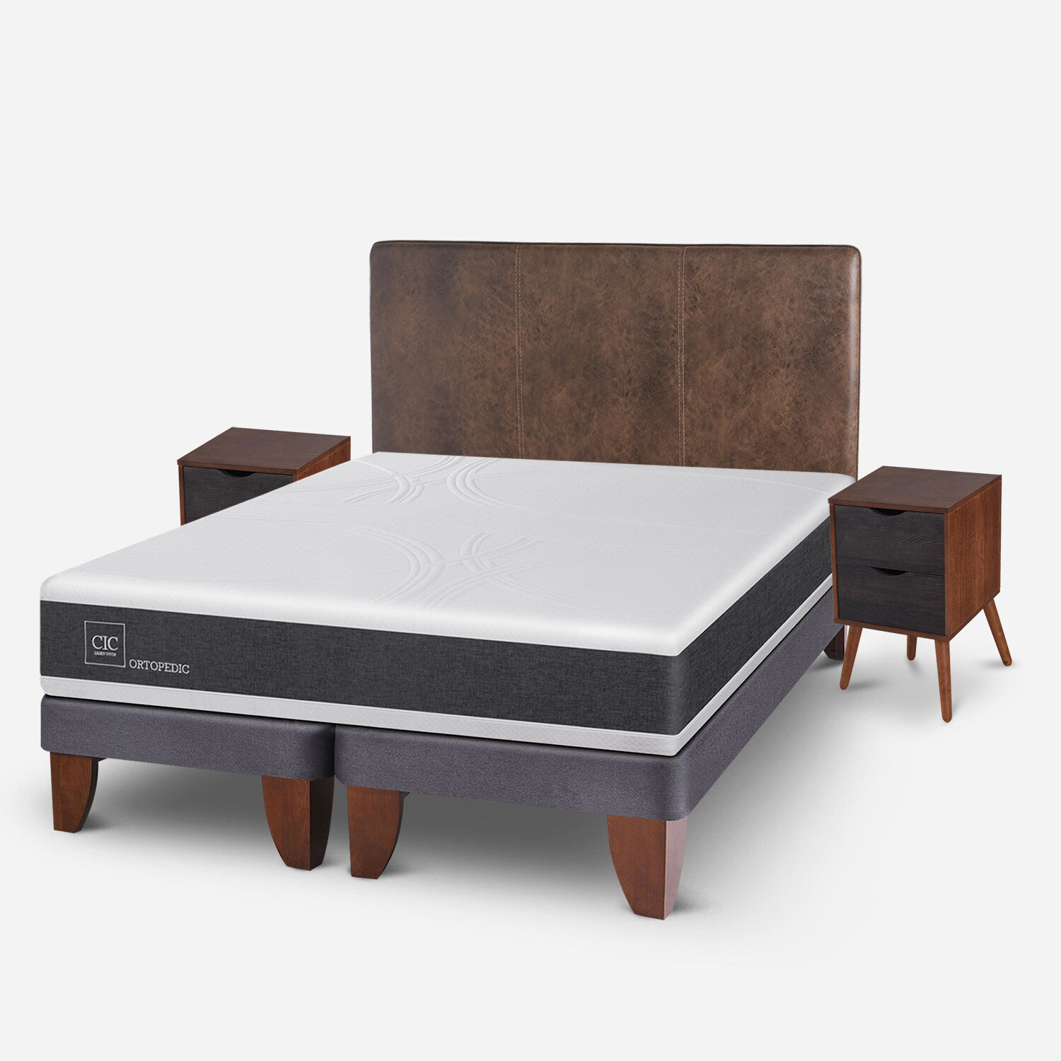 Cama Europea 2 Plazas Ortopedic Base Dividida + Set Baker